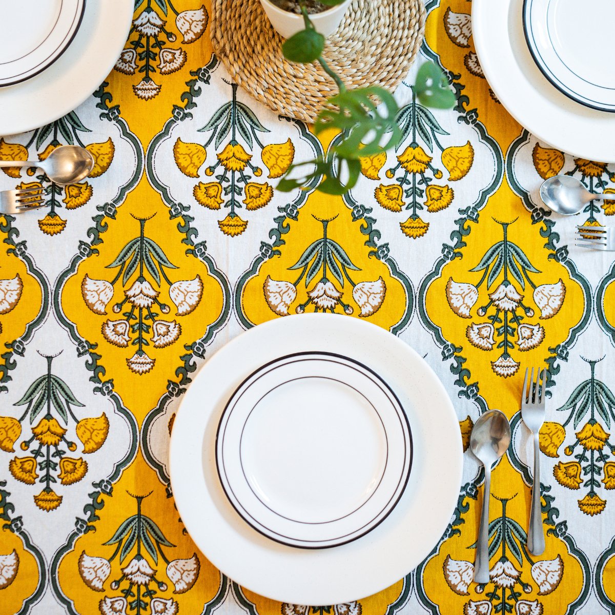 Yellowstone 6 Seater Dining Table Cover, Block Print, 100% Cotton, 60" x 90"